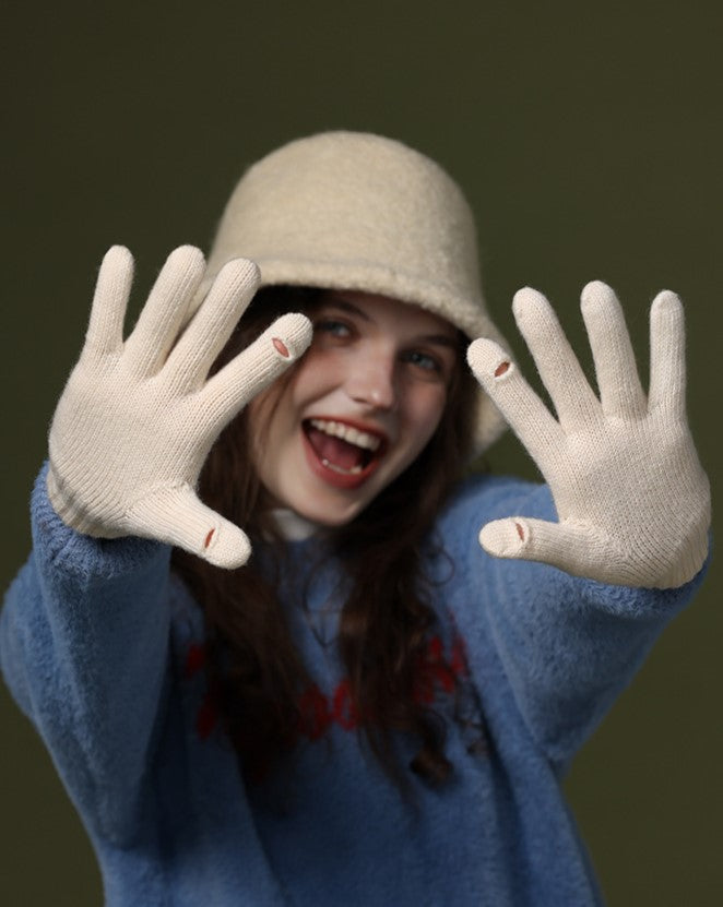 Convertible Flip Top Knit Touchscreen Gloves - Beige - 1