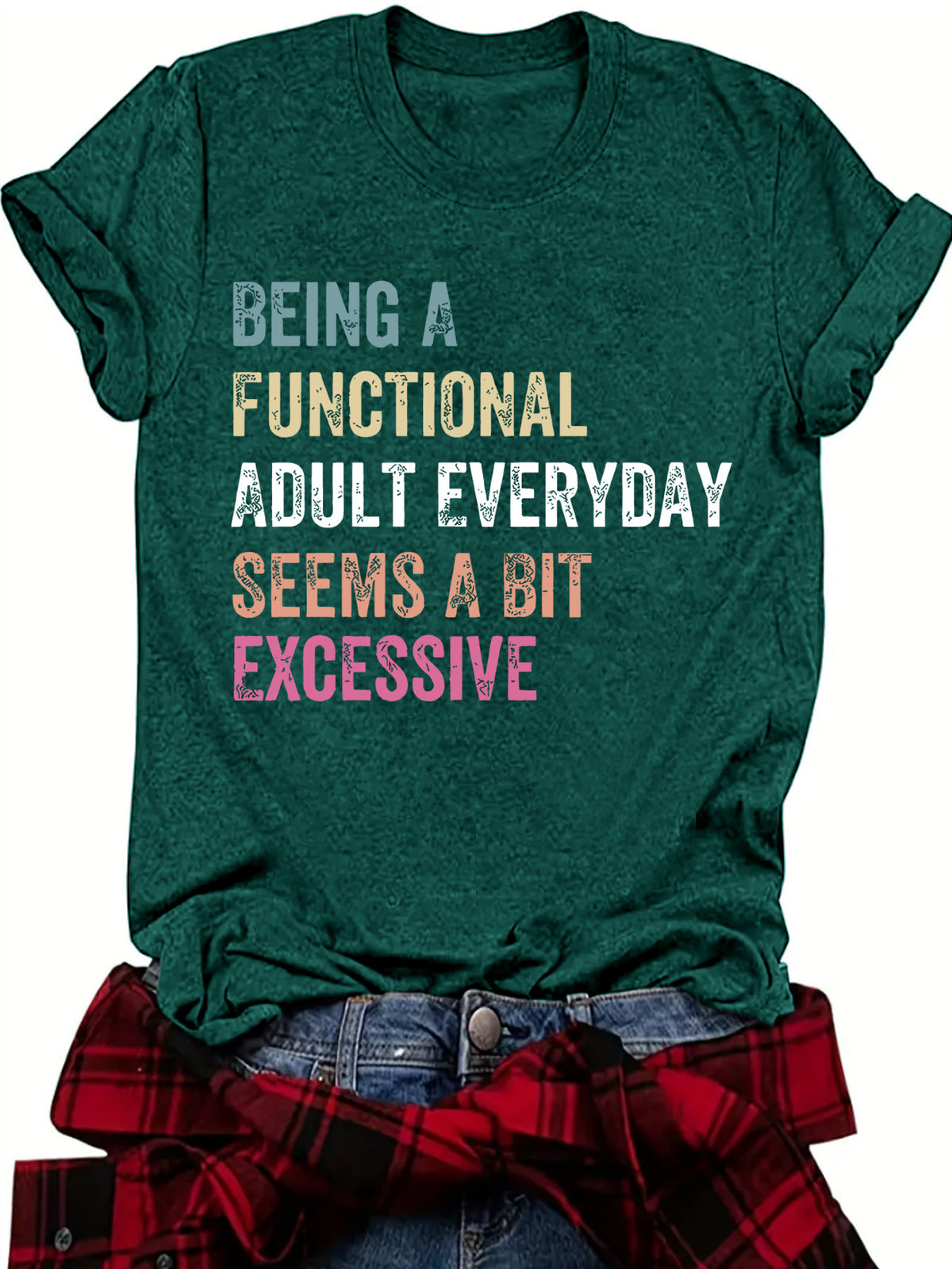Faded Multicolor Slogan Graphic Tee - Green