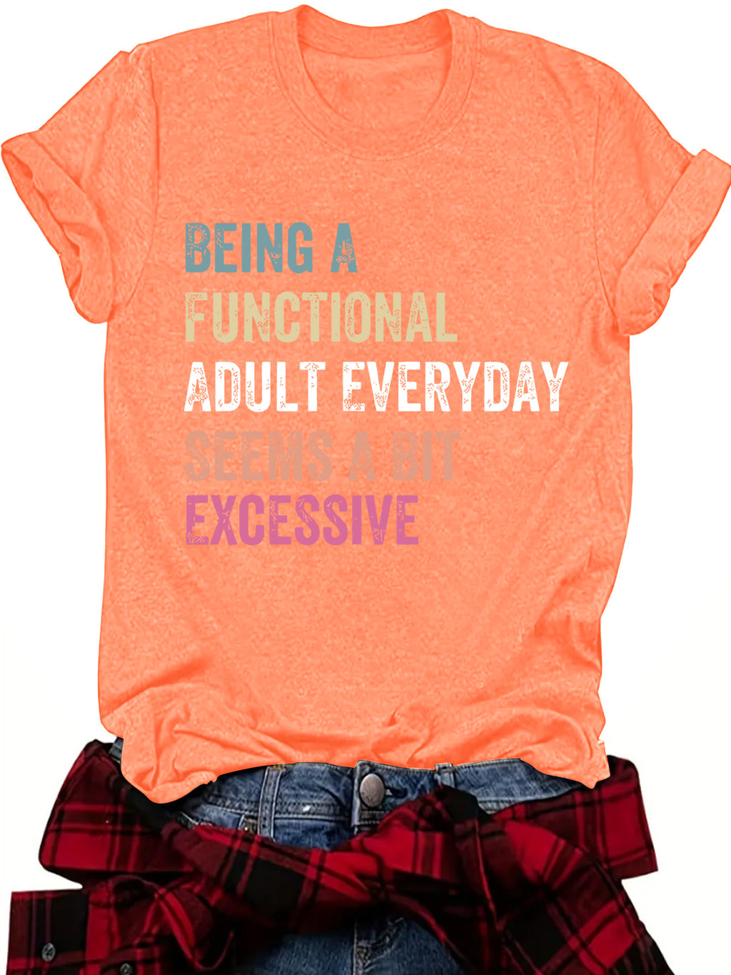 Faded Multicolor Slogan Graphic Tee - Orange