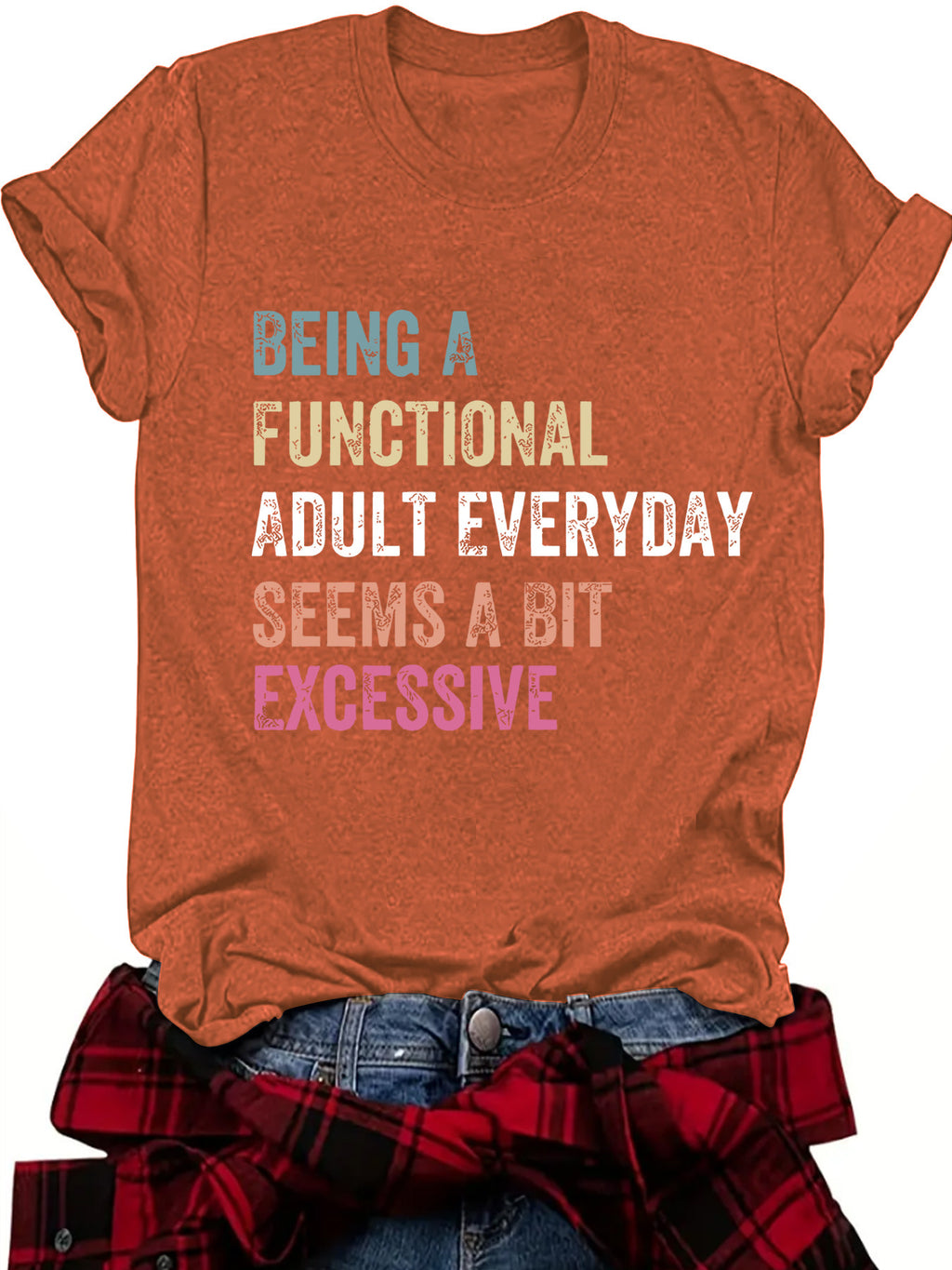 Faded Multicolor Slogan Graphic Tee - Rust