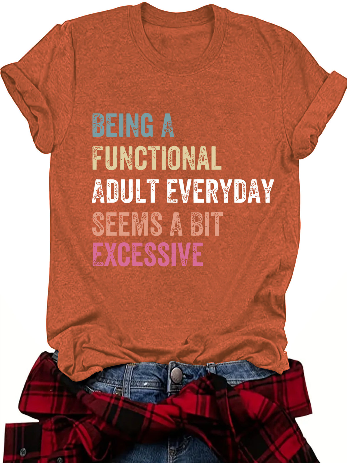 Faded Multicolor Slogan Graphic Tee - Rust