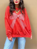 Gingham Bow Patch Oversized Long Sleeve Tee - Red