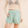 Striped Elastic Waist Flowy Summer Shorts - Green