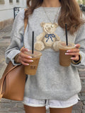Teddy Bear Graphic Crew Neck Sweater - Grey
