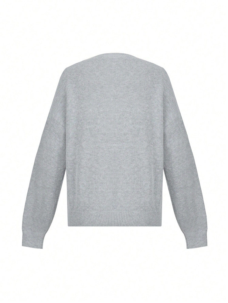 Teddy Bear Graphic Crew Neck Sweater - Grey - 2