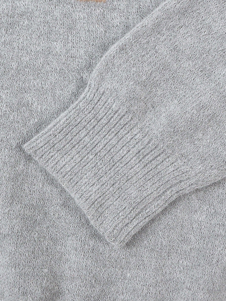 Teddy Bear Graphic Crew Neck Sweater - Grey - 5