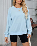 Raglan Sleeve Side Split Crew Sweatshirt - Yellow