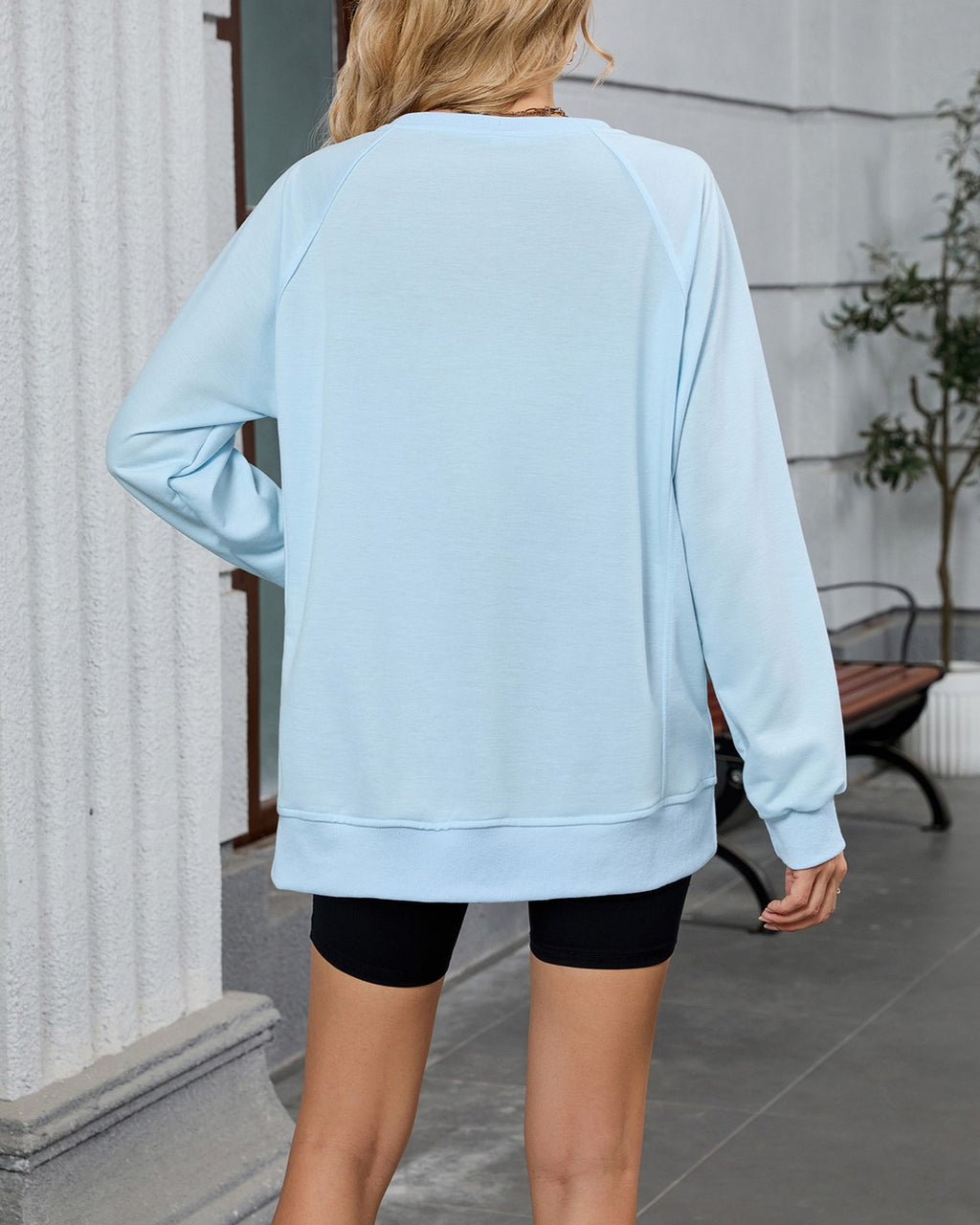 Raglan Sleeve Side Split Crew Sweatshirt - Yellow - 3