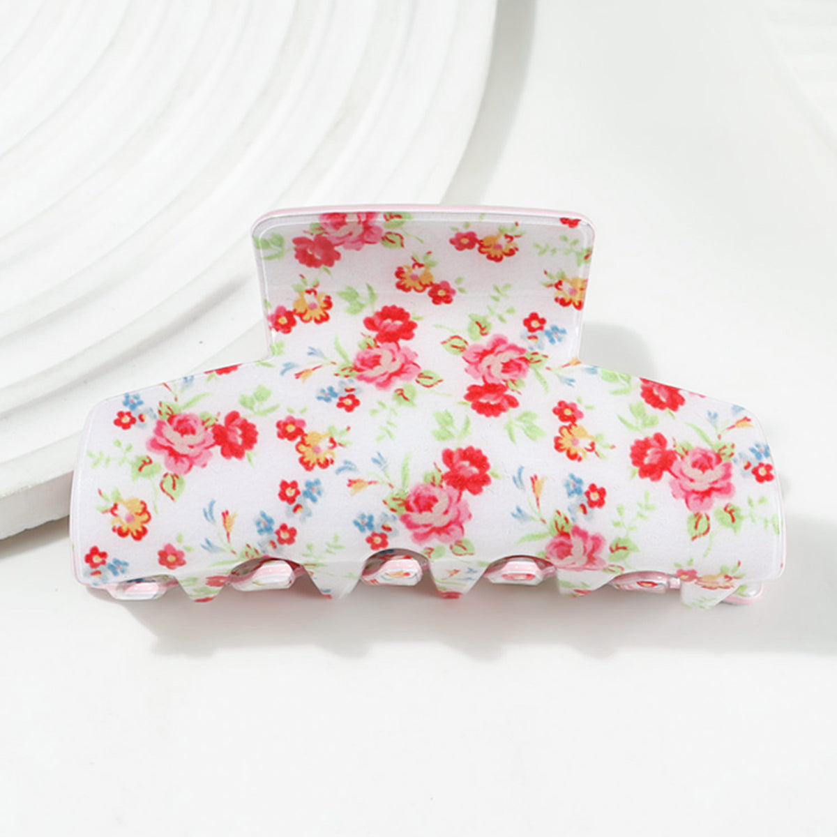 Ditsy Floral Hair Claw Clip for Thick Hair - White
