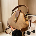 Pebbled Dome Satchel with Push Lock - Khaki