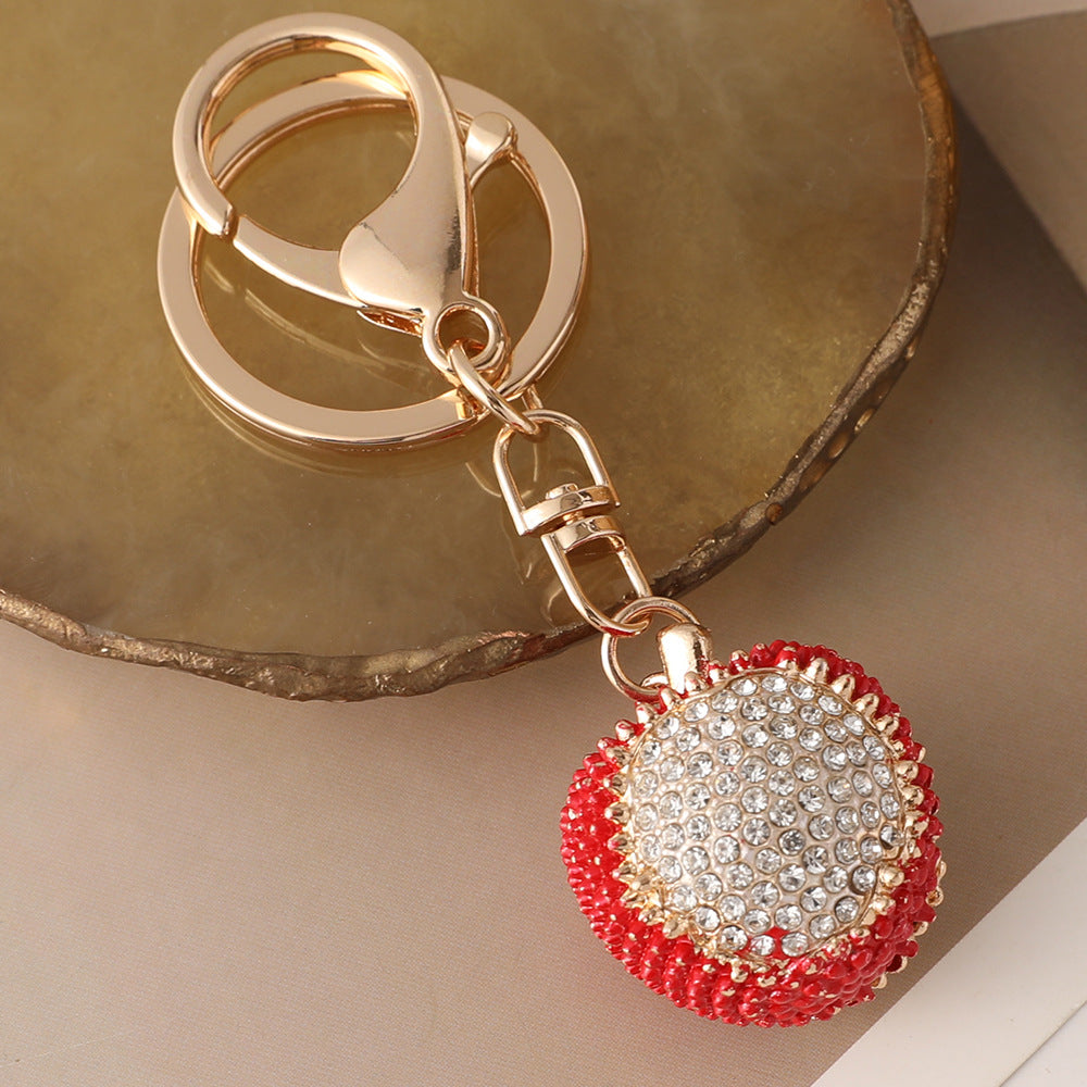 Rhinestone Lychee Fruit Charm Keychain - Red
