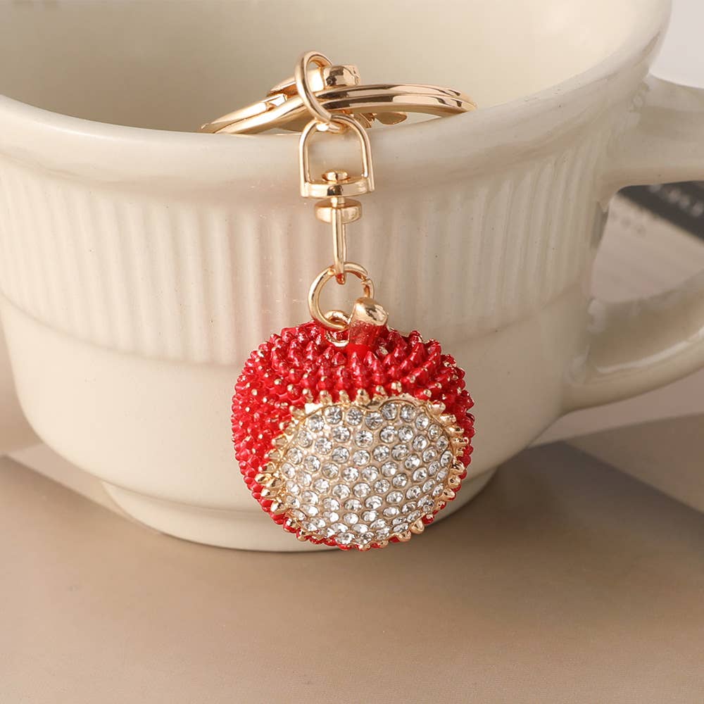 Rhinestone Lychee Fruit Charm Keychain