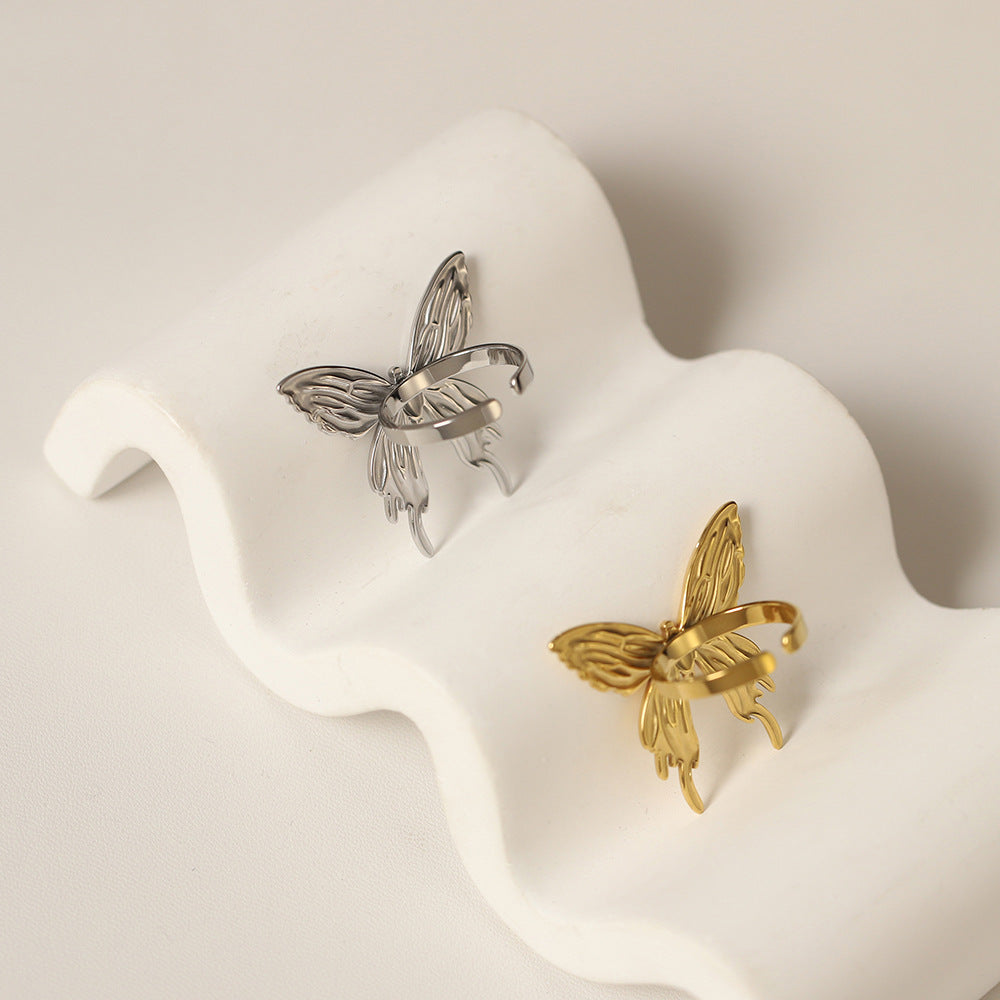 Sculpted Butterfly Adjustable Open Ring - Gold - 1