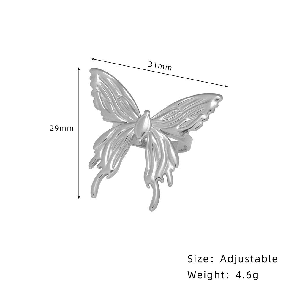 Sculpted Butterfly Adjustable Open Ring - Silvery