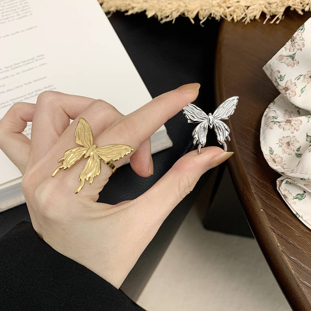 Sculpted Butterfly Adjustable Open Ring