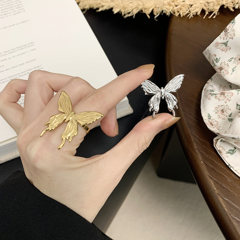 Sculpted Butterfly Adjustable Open Ring - view 1