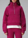 Half Zip Mock Neck Cropped Sweatshirt - Red