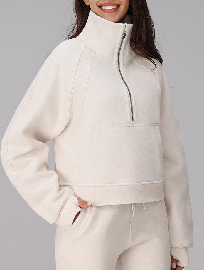 Half Zip Mock Neck Cropped Sweatshirt