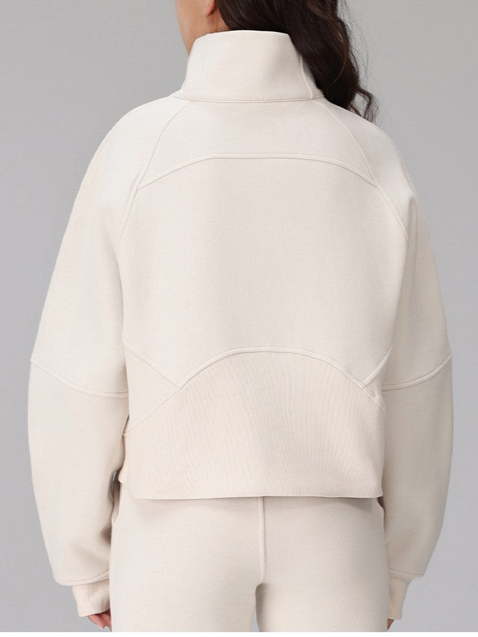 Half Zip Mock Neck Cropped Sweatshirt - view 1