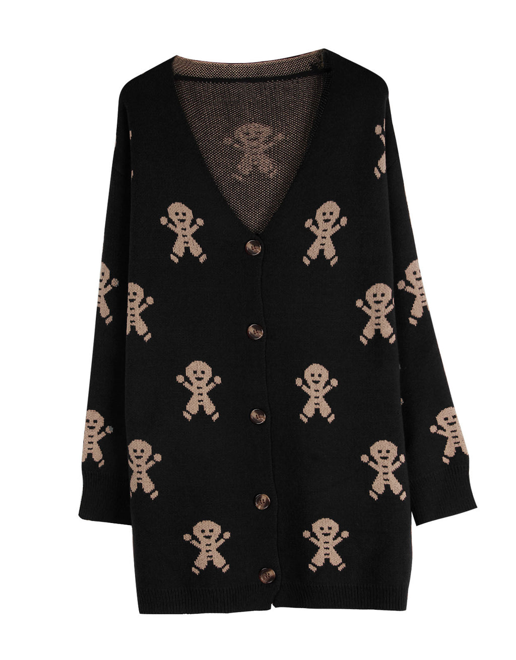 Gingerbread Jacquard Button Down Cardigan - Black