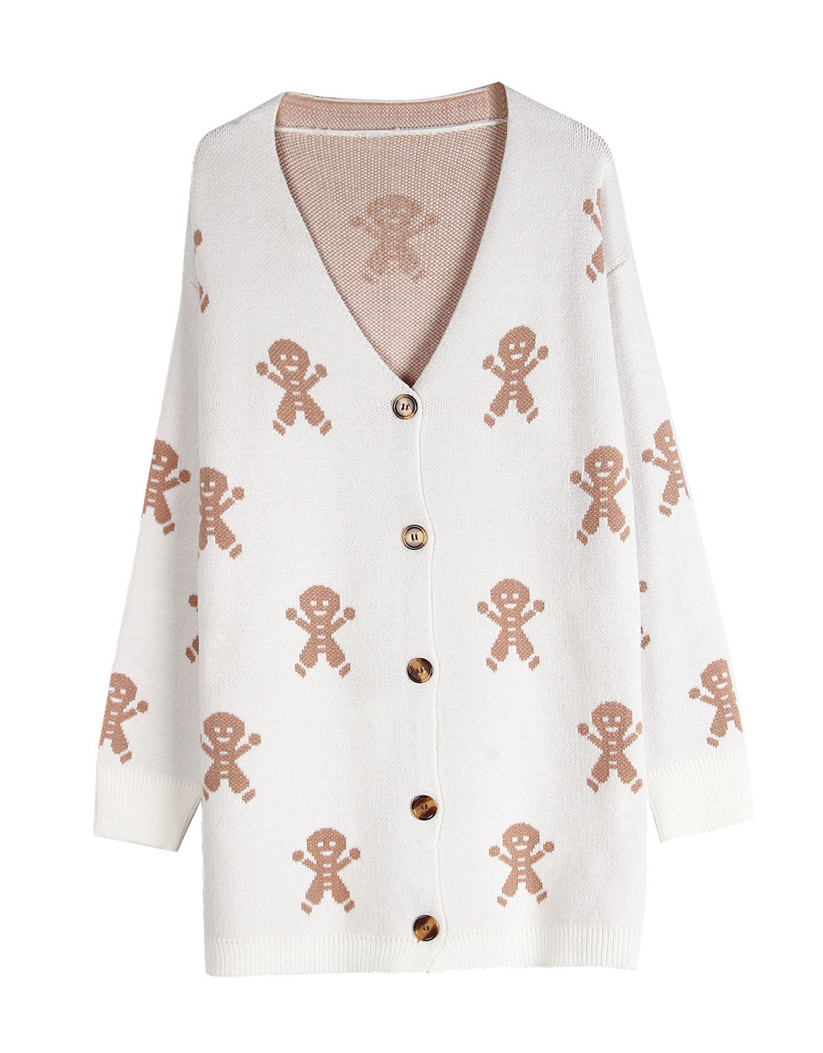 Gingerbread Jacquard Button Down Cardigan - White - 1