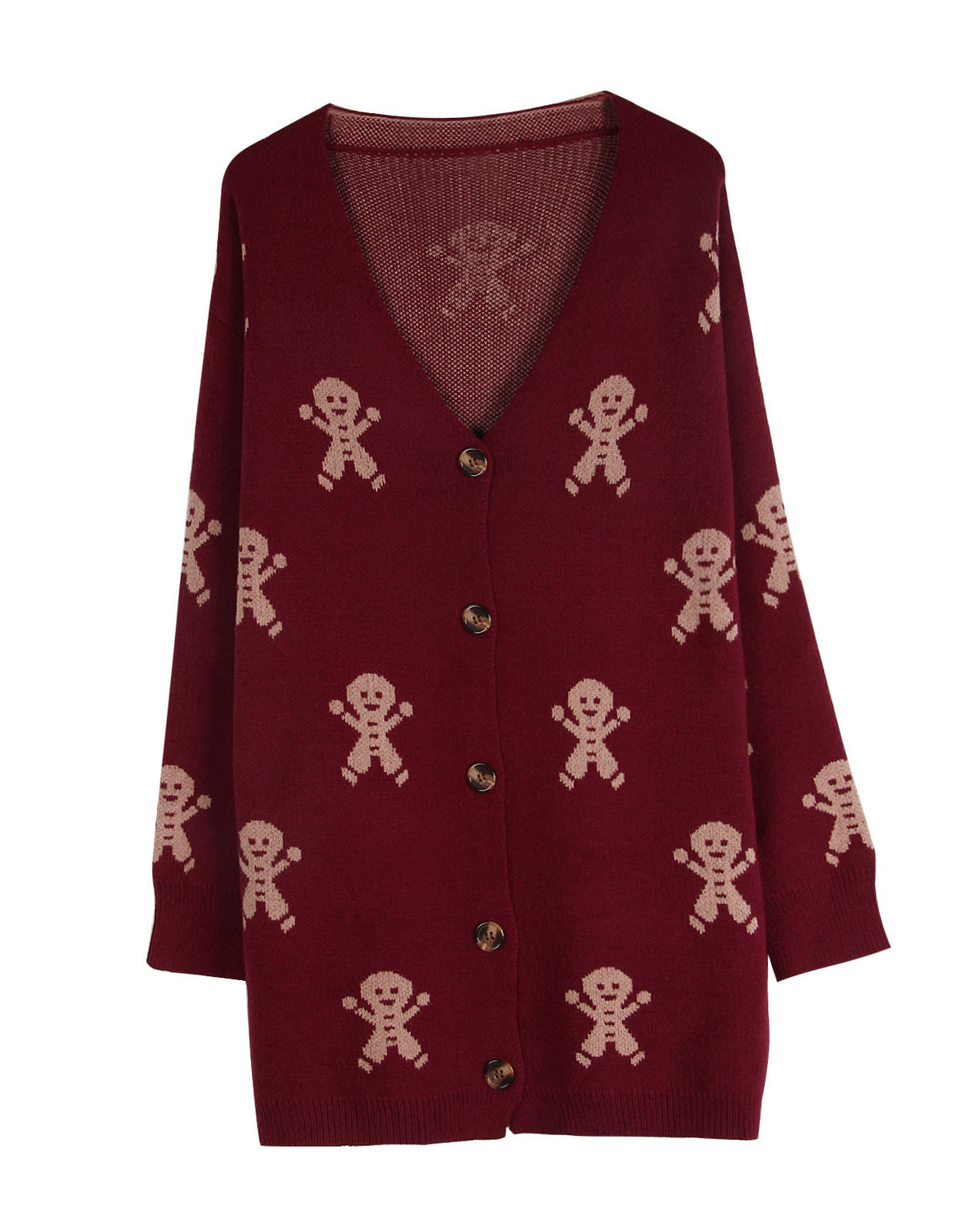 Gingerbread Jacquard Button Down Cardigan - Winered
