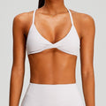 Twist Front Cross Back Brushed Yoga Sports Bra - Stone White