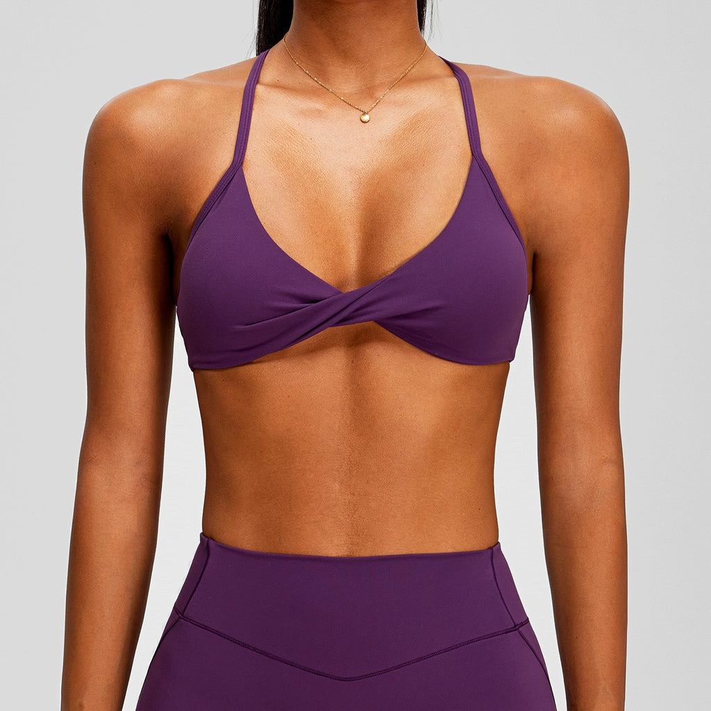 Twist Front Cross Back Brushed Yoga Sports Bra