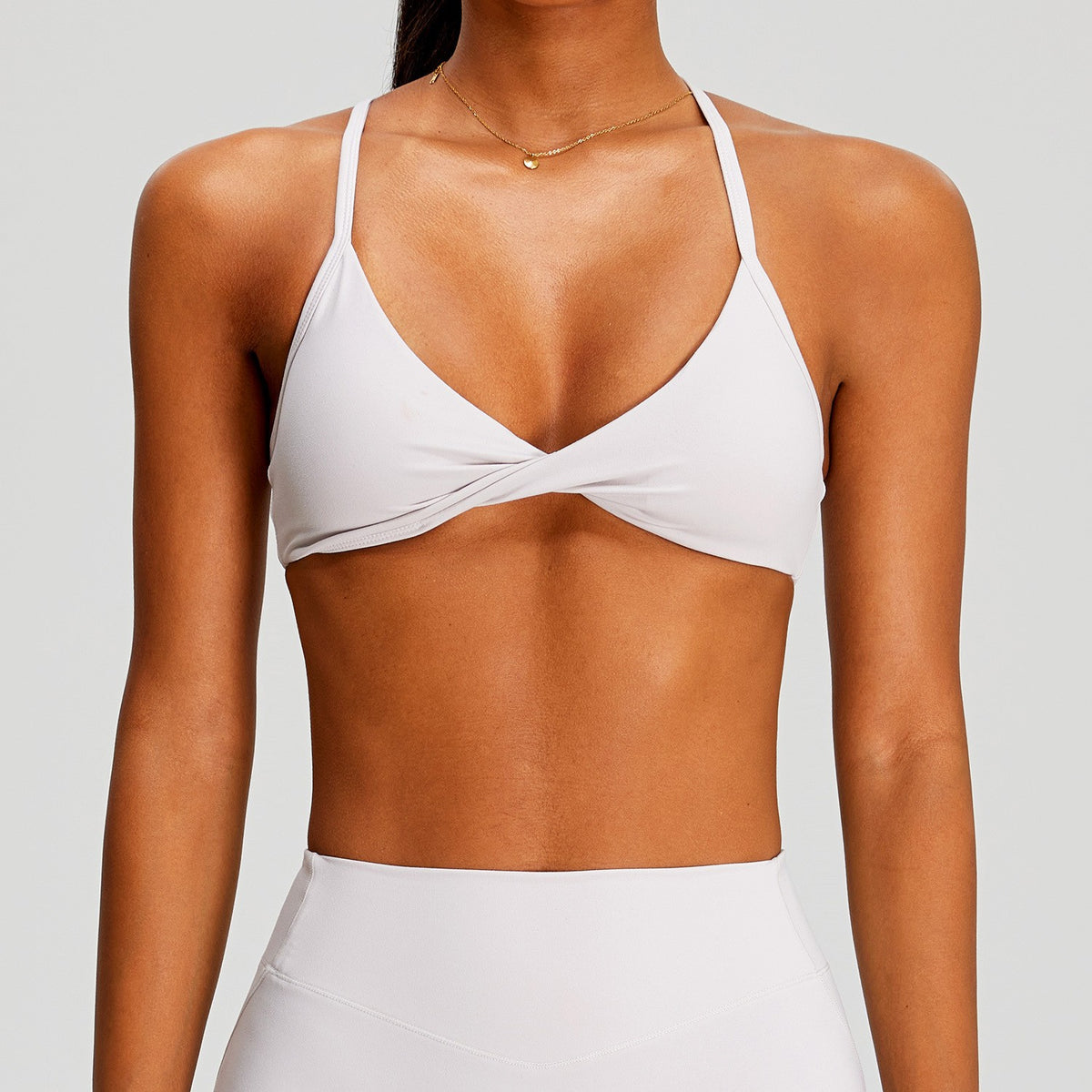 Twist Front Cross Back Brushed Yoga Sports Bra