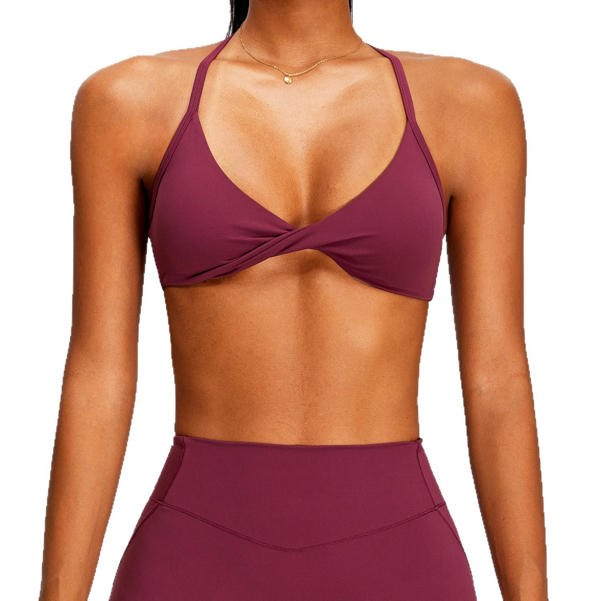 Twist Front Cross Back Brushed Yoga Sports Bra