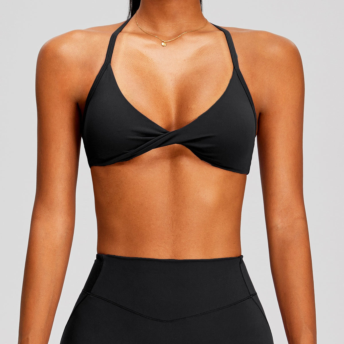 Twist Front Cross Back Brushed Yoga Sports Bra