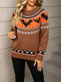 Bat And Skull Fair Isle Knit Sweater - Camel