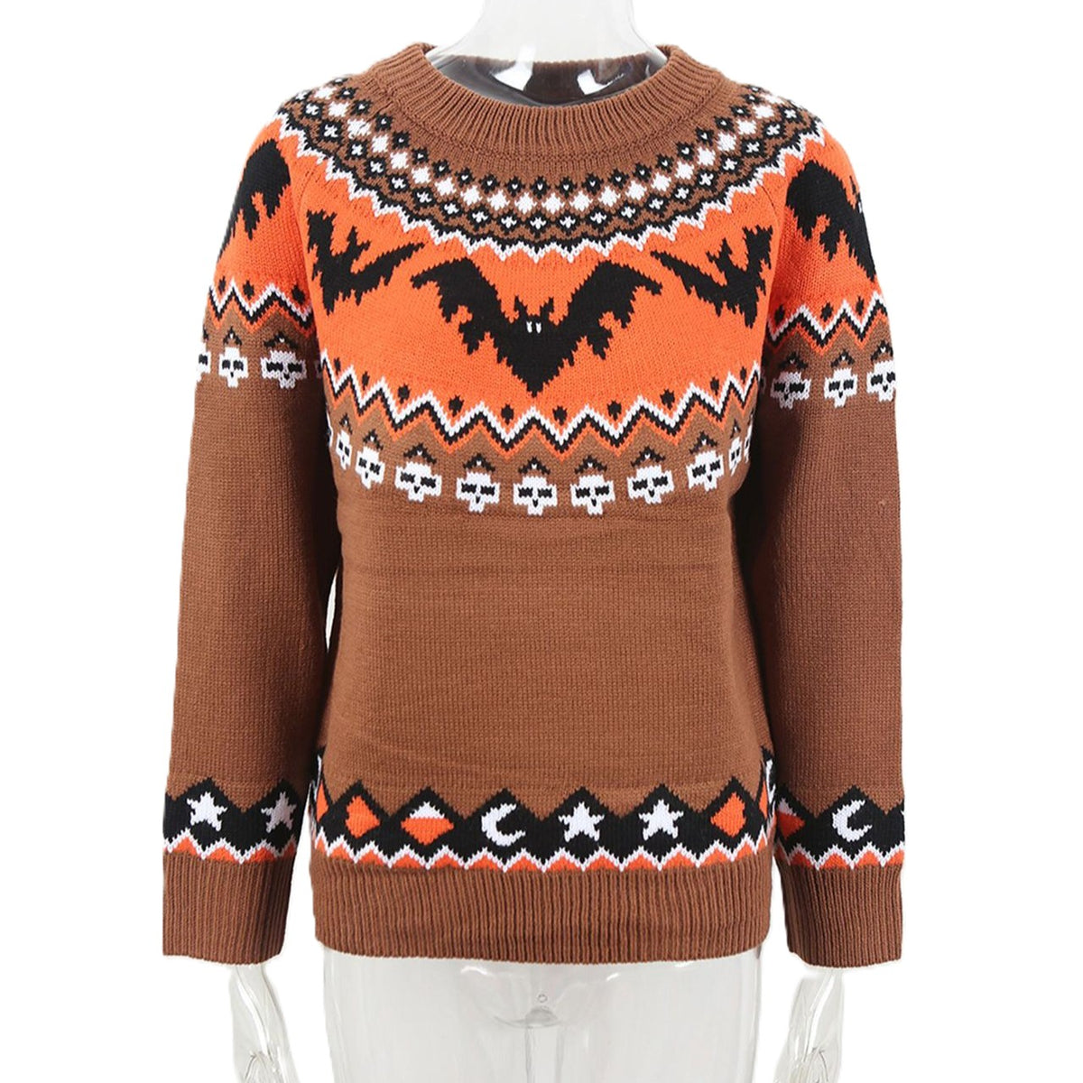 Bat And Skull Fair Isle Knit Sweater - Camel - 1