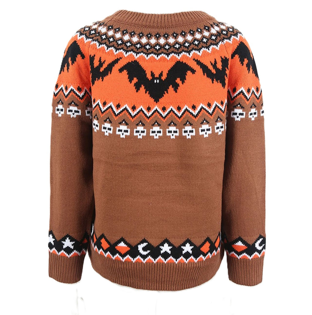 Bat And Skull Fair Isle Knit Sweater - Camel - 2