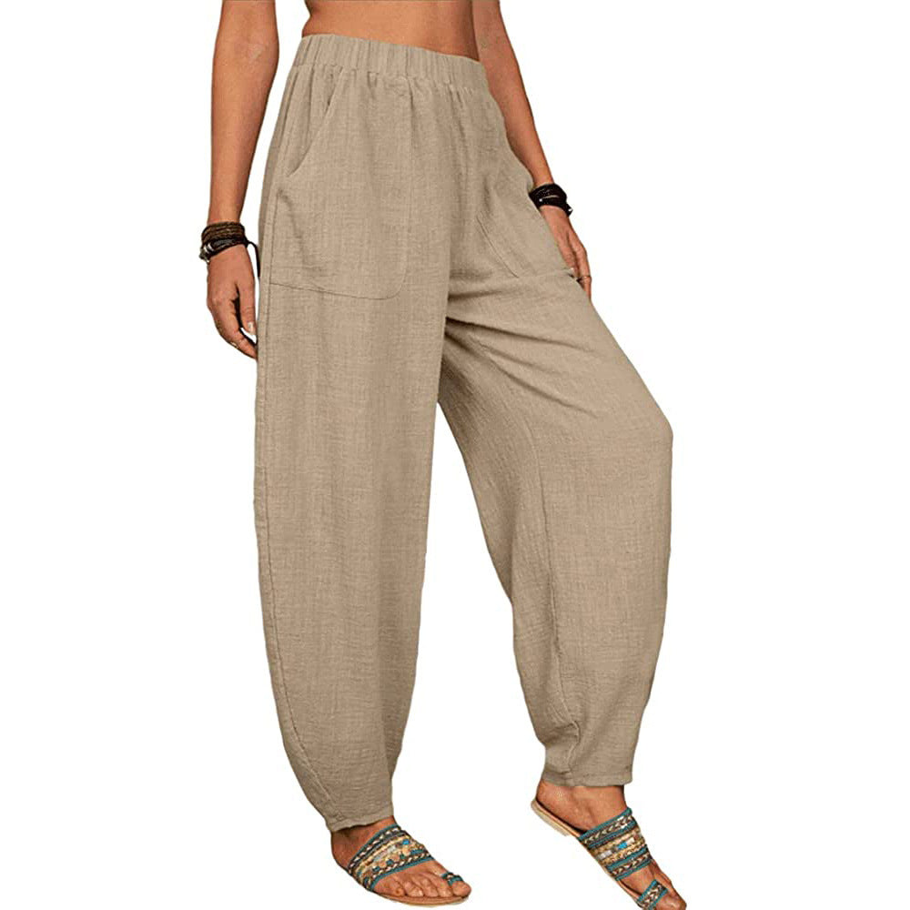 Relaxed Cotton Harem Pants With Pockets - view 1