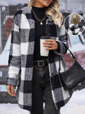 Buffalo Plaid Hooded Fleece Shacket - Black