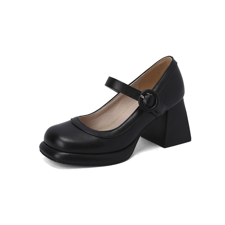Two Tone Mary Jane Block Heel Pumps - Black
