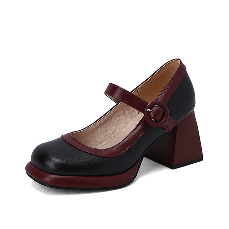 Two Tone Mary Jane Block Heel Pumps