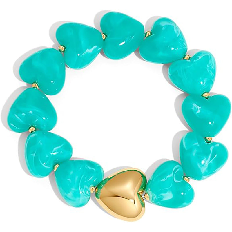 Puffy Heart Bead Stretch Bracelet - Blue