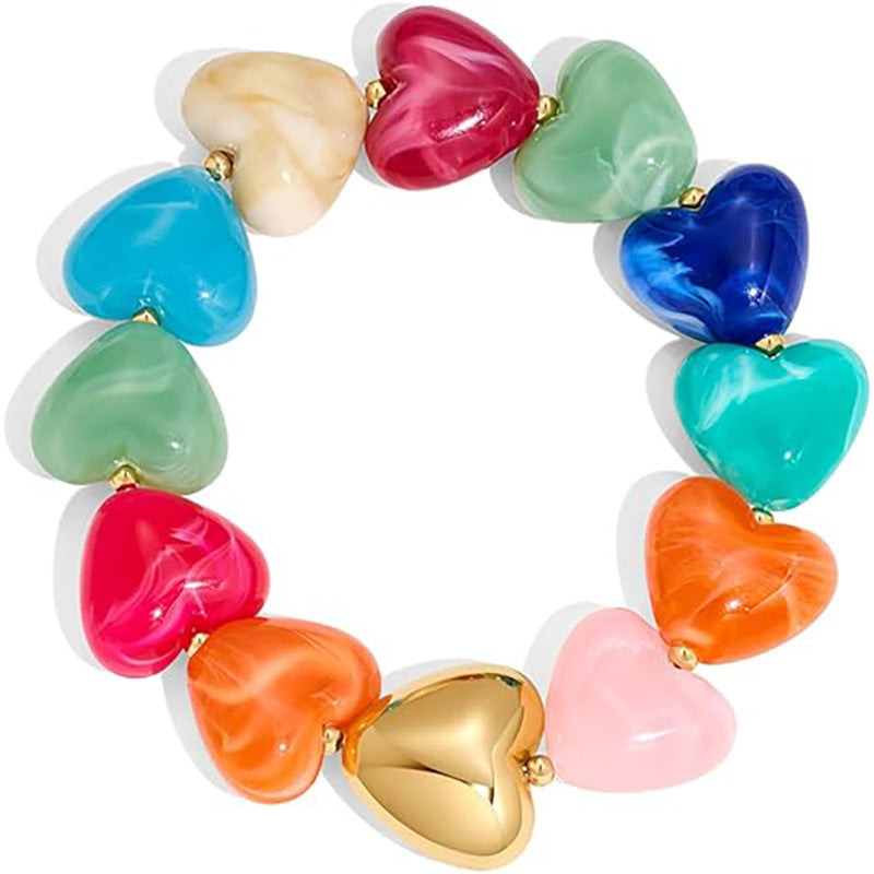Puffy Heart Bead Stretch Bracelet - Colorful