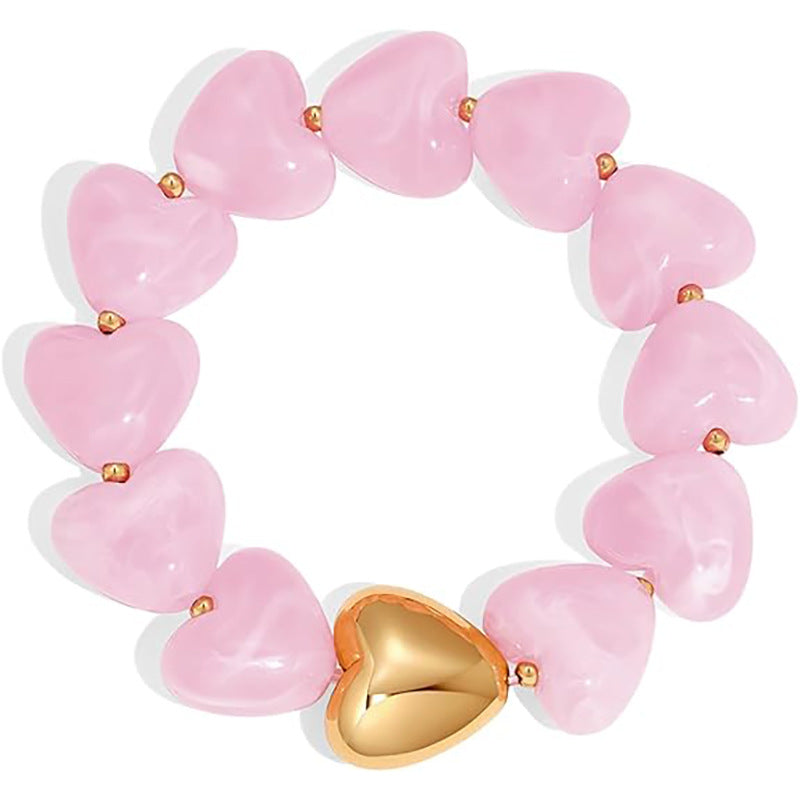 Puffy Heart Bead Stretch Bracelet - Pink
