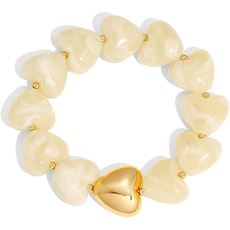 Puffy Heart Bead Stretch Bracelet - White