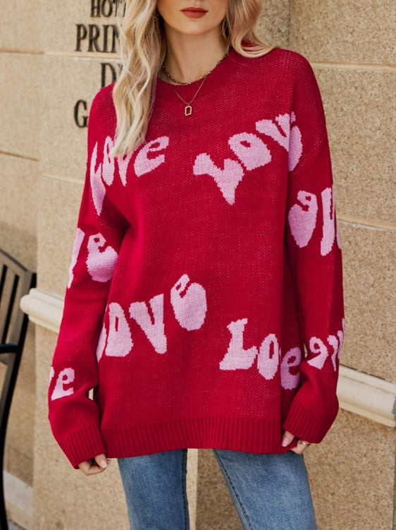 Love Heart Jacquard Oversized Knit Sweater