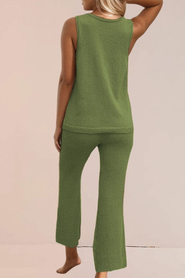 Knit Tank and Bootcut Pant Lounge Set - Green - 1