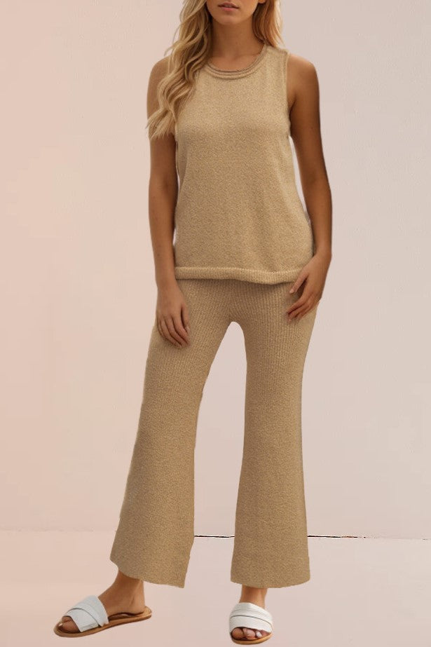 Knit Tank and Bootcut Pant Lounge Set - Khaki