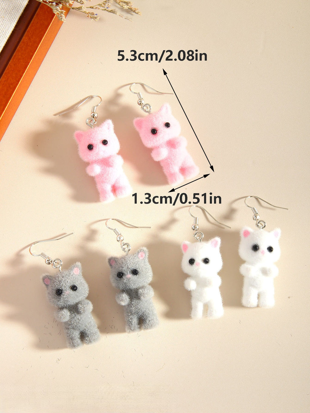 Fuzzy Flocked Cat Charm Dangle Earrings - view 1