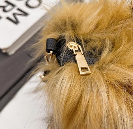 Fluffy Faux Fur Top Handle Bag - Brown - 2
