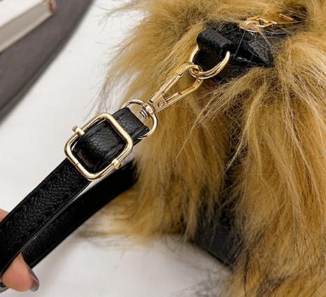 Fluffy Faux Fur Top Handle Bag - Brown - 3