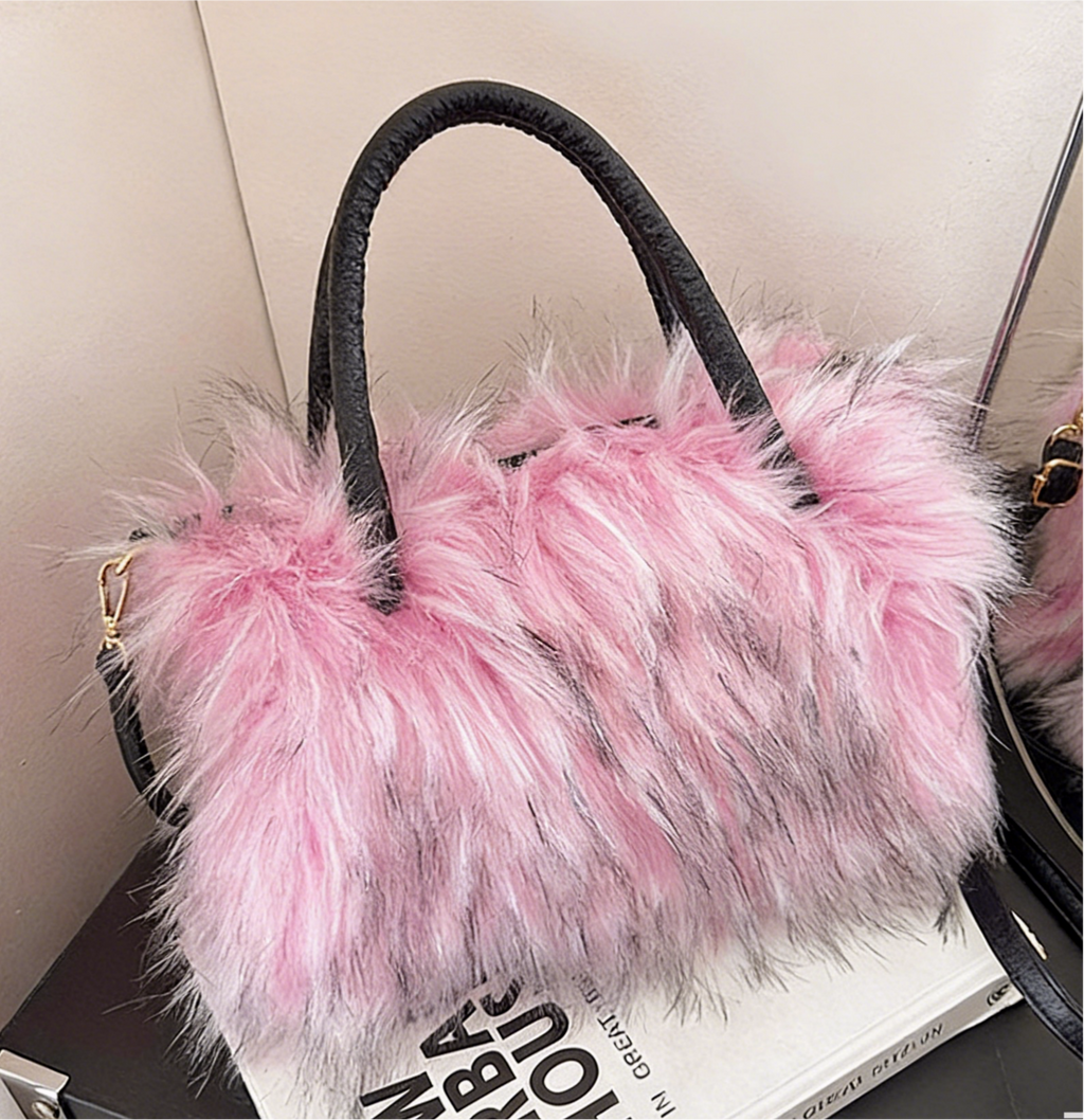 Fluffy Faux Fur Top Handle Bag - Pink