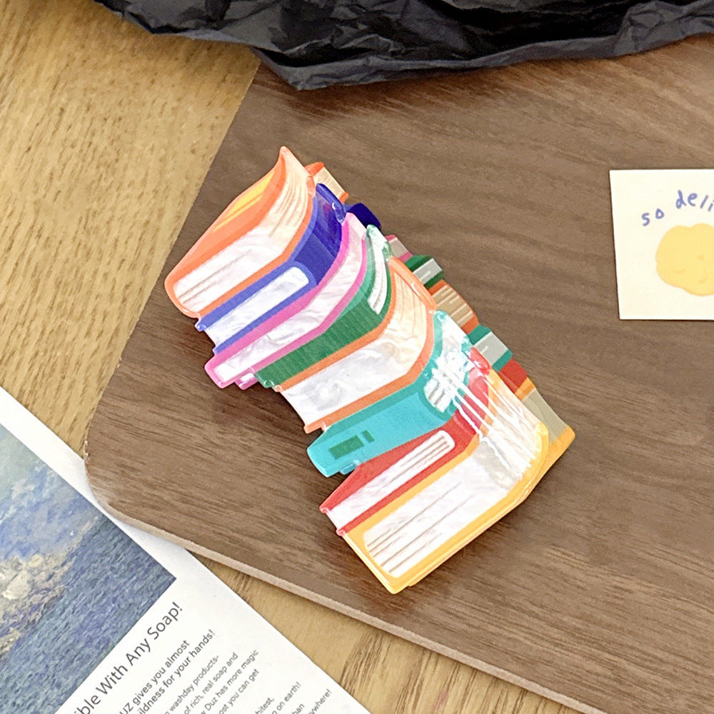 Stacked Book Shaped Mini Hair Clips - Orange
